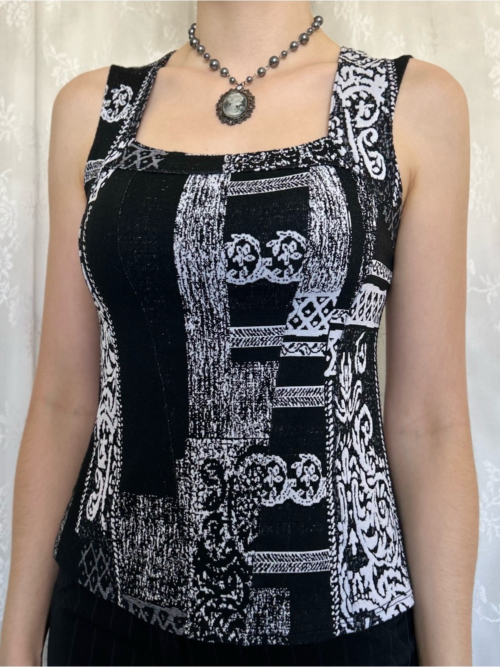 Vintage Whimsygoth Vamp Black & White Blouse